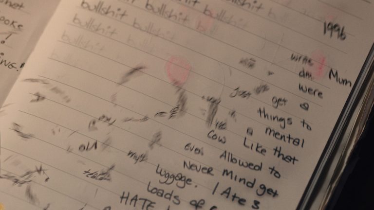 My Mad Fat Diary visual effects shot of words flying off a page