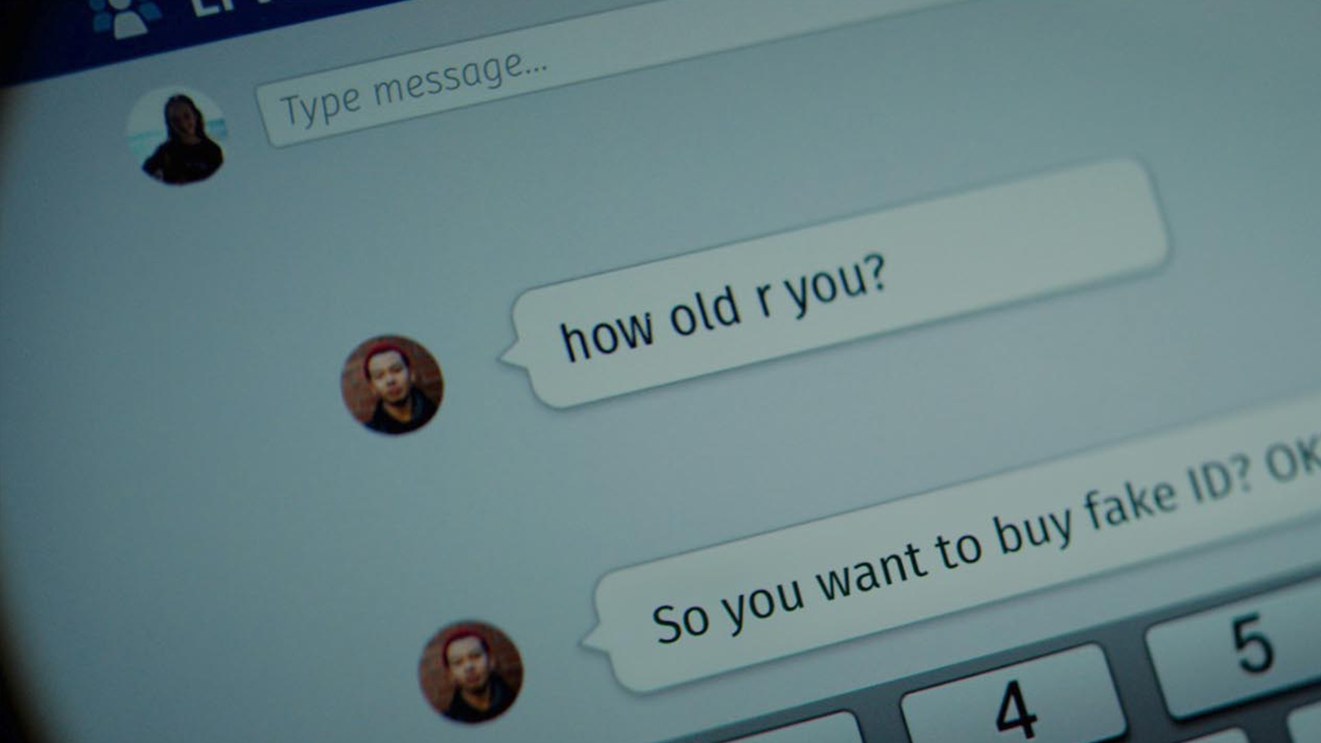 A mobile phone messaging screen reading "How old are you? So you want to buy a fake ID?"